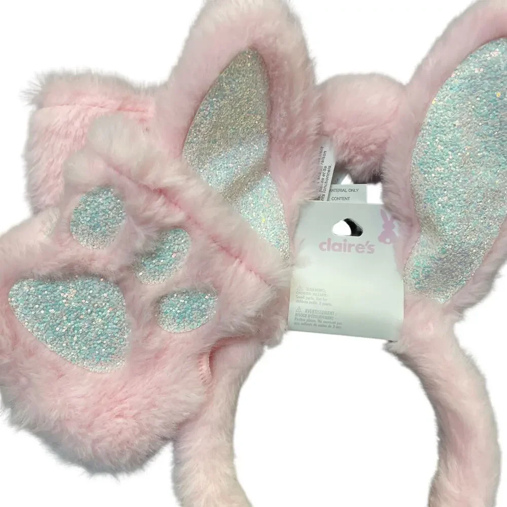 Claires Bunny Dress Up Set Ears Headband Paw Arm Warmers Cottontail Plush Gift